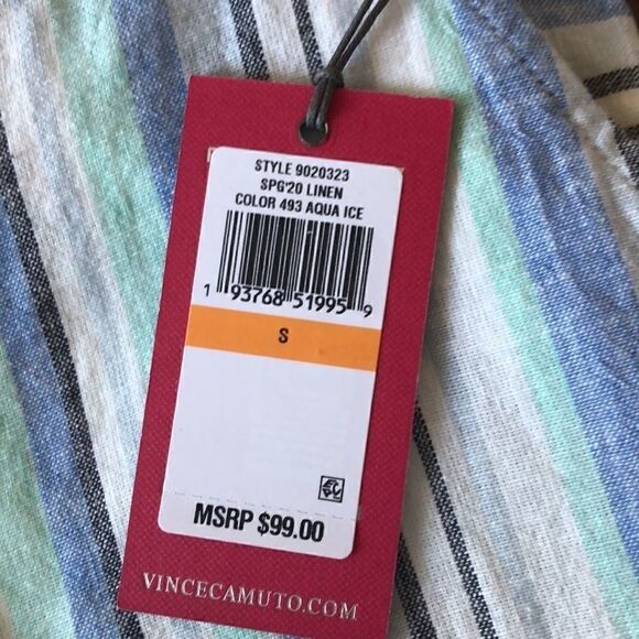 NWT Vince Camuto Linen Aqua Ice Striped Pants - S - Picture 7 of 9